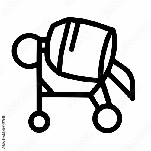 Rotating drum mixer with a chute. Simplified cylindrical shape with minimal texture lines