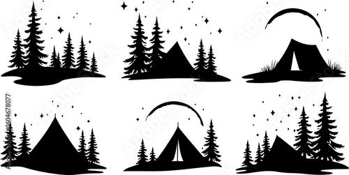 Campfire hiking mountain tree Silhouettes Under the Stars 