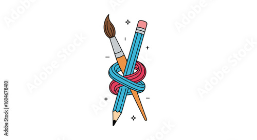 Creative Tools Intertwined Representing Artistic Expression and Design Inspiration