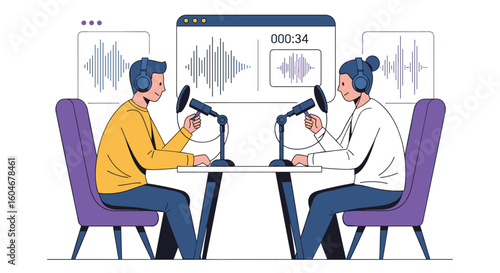 Recording a Live Podcast Session with Two Guests Discussing Digital Audio Trends and Future Technologies