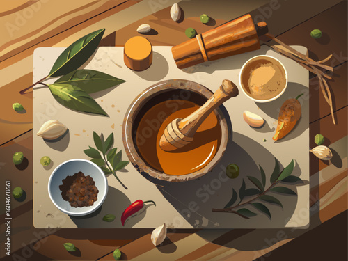 Ayurvedic Herbal Medicine Flat Lay – Traditional Healing