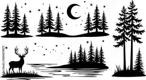 Campfire hiking mountain tree Silhouettes Under the Stars 