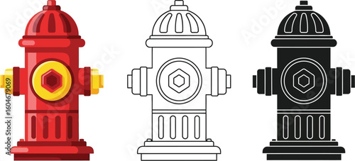 Vector illustration of fire hydrant set in red black and white perfect for graphic design use