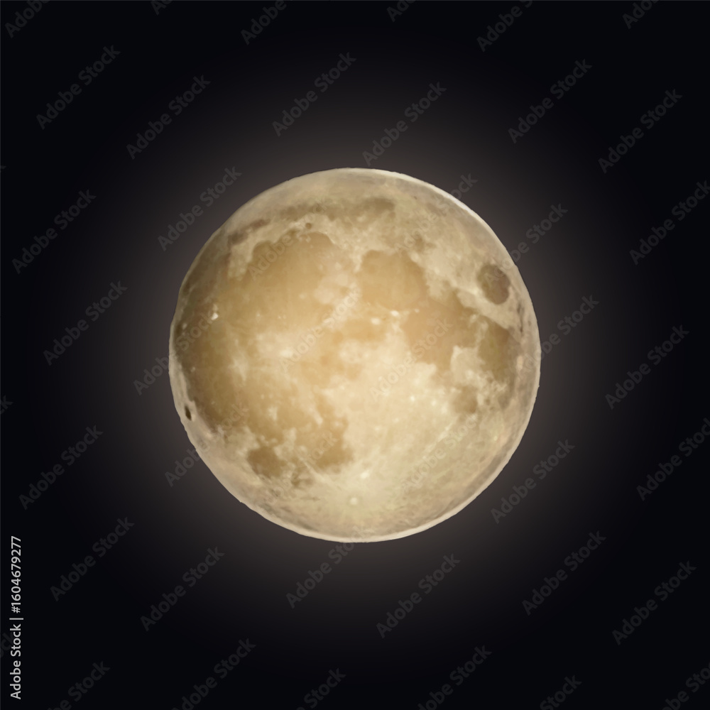 Fototapeta premium Realistic full moon in dark background. Satellite of Earth. Astronomy object. Glowing moon. Vector illustration