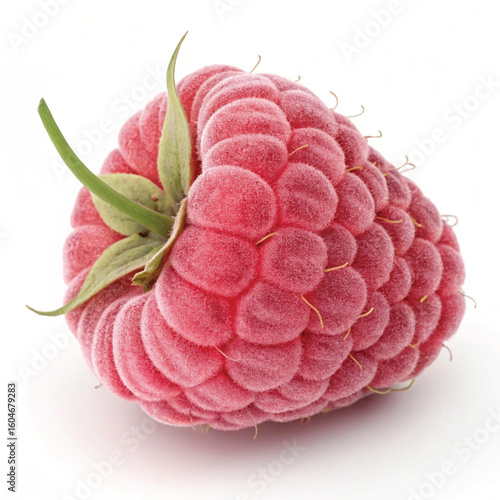 Single ripe raspberry fruit isolated on white background