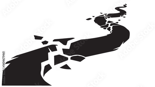 Cracked path with perspective vector illustration