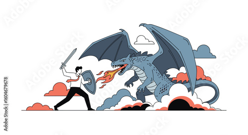 Brave Knight Faces Fierce Dragon in Epic Battle Unleashing Fiery Breath and Powerful Claws Protecting the Kingdom with Courage and Determination