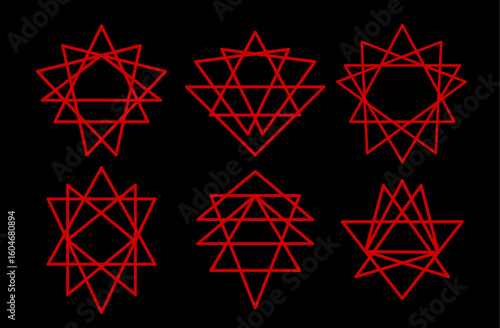 Red stars and triangles symbol set design