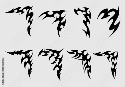 Neo tribal corner frames design set, tribal tattoo designset  for corner