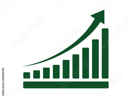 Green Growing Trend Chart Icon for Business Success. Witness exponential growth with this vibrant green chart showing upward success and positive trend. 