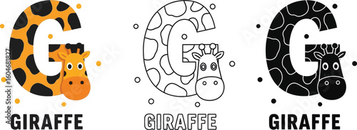 Giraffe alphabet letter g vector illustration for kids learning and education resources design