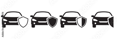 Car Protection and Insurance Vector Icons Set – Vehicle Safety, Security, and Auto Coverage Symbols