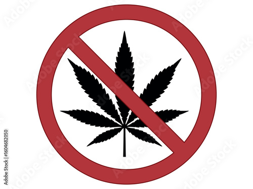 Say no to drugs with this iconic prohibition symbol featuring a striking marijuana leaf graphic. The symbol does not allow smoking marijuana on a white background.