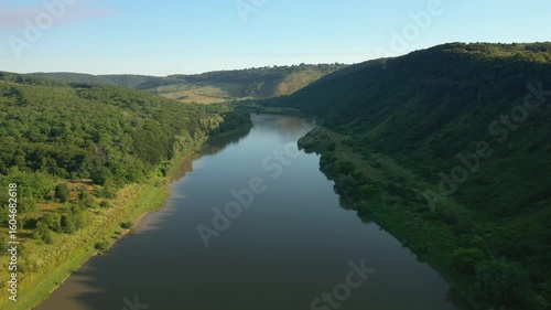 Wallpaper Mural Aerial footage of a majestic river flowing through a hilly area. Dniester Canyon, Ukraine, Europe. Torontodigital.ca