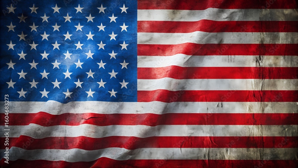 Fototapeta premium Distressed American Flag with Folds and Texture for Patriotic Background