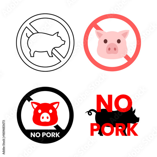 Set of icons for no pork and no lard label application