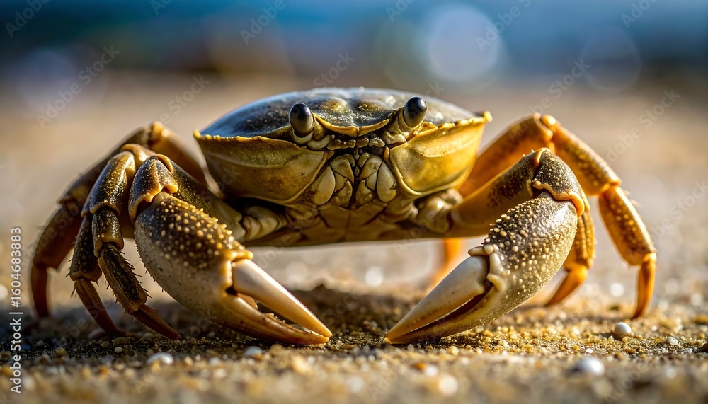 Closeup crab on sandy beach Closeup crab on sandy beach