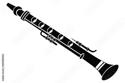 Elegant Black Clarinet Isolated on White Background A Sophisticated Musical Instrument Illustration Perfect for Classical Music Lovers