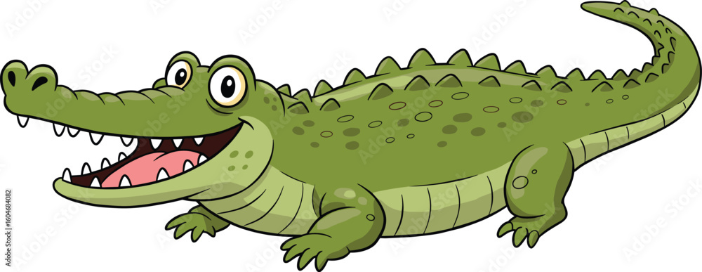 Naklejka premium Happy Cartoon Crocodile Smiling – Cute Alligator Character Illustration for Kids, Wildlife Education, Zoo Designs, or Animal-Themed Projects