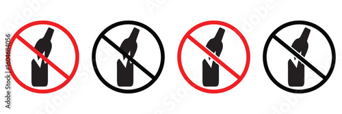 No Broken Glass Allowed Sign – Prohibited Bottle Icon Vector Illustration