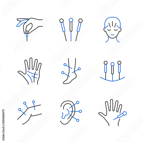 Acupuncture line icon set. Body therapy vector color collection.