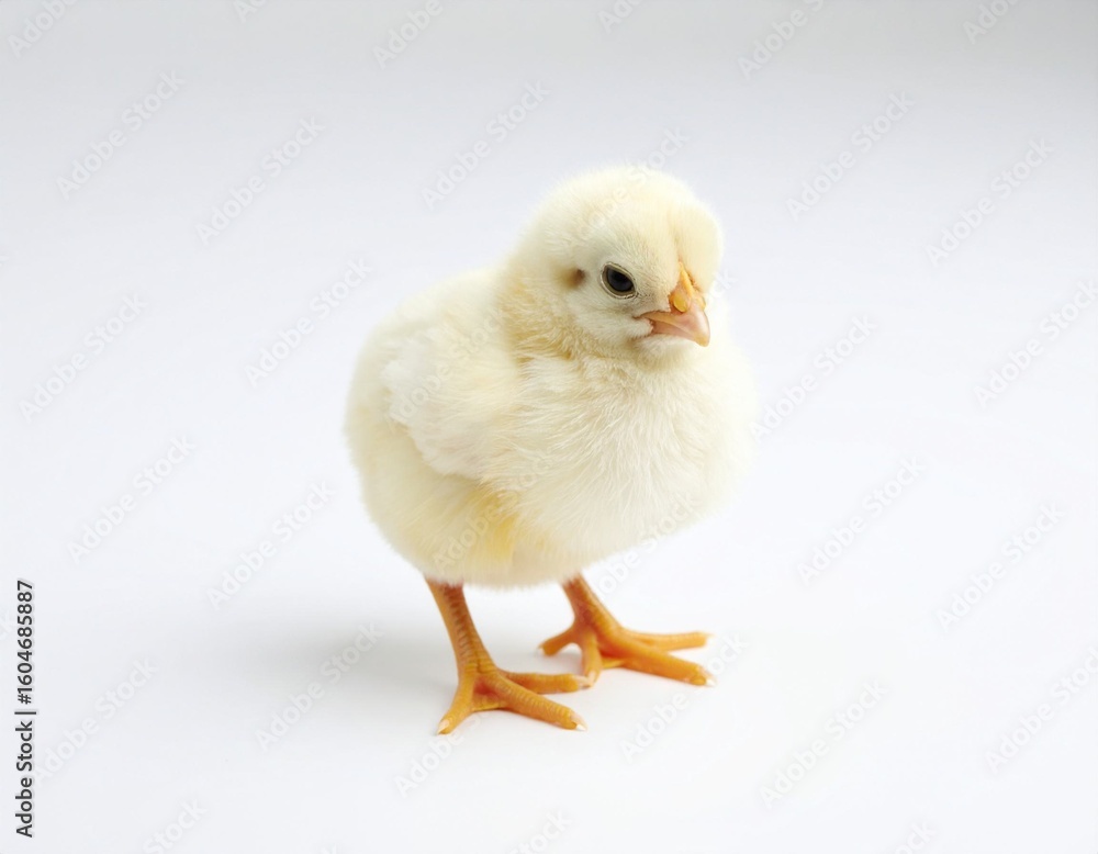 Obraz premium Cute Yellow Chick Standing on White Background