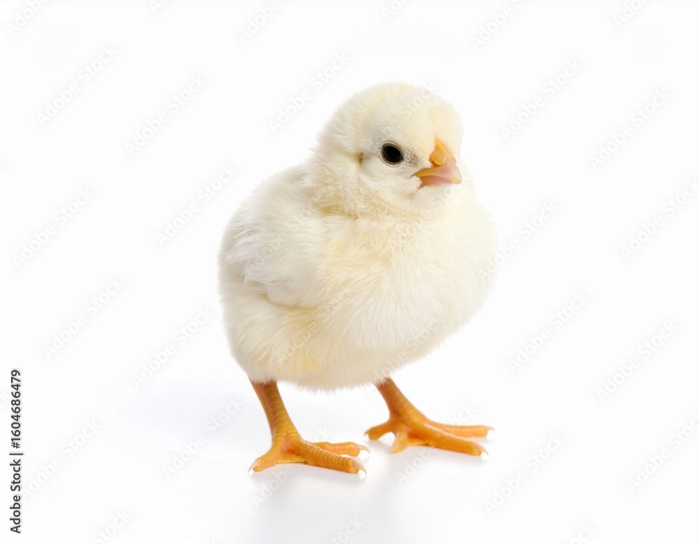 Obraz premium Cute Yellow Chick Standing on White Background