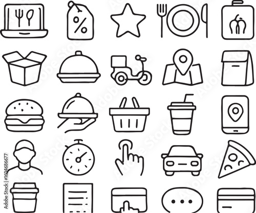 Food delivery icons set online ordering restaurant