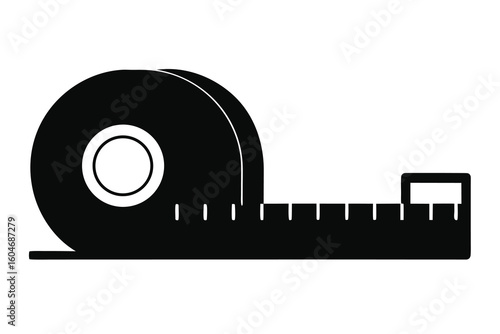 Black silhouette of a measuring tape tool for construction projects and DIY home improvement needs precision and accuracy are key