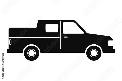 Black silhouette illustration of a classic pickup truck side view vector design for automotive industry and transportation needs