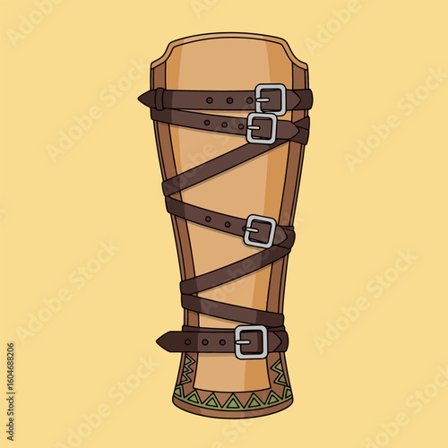 Stylized Arm Guard with Leather Straps and Metal Buckles Illustration