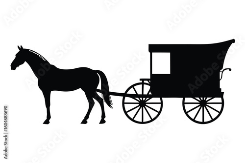 Elegant Horse and Carriage Silhouette Vector Illustration for Transportation and Historical Themes Featuring a Classic Buggy