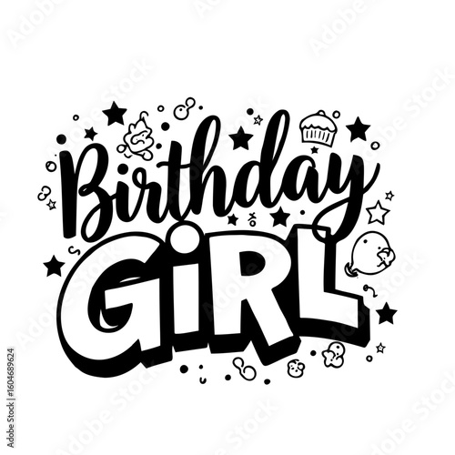 Vector illustration of birthday girl lettering 