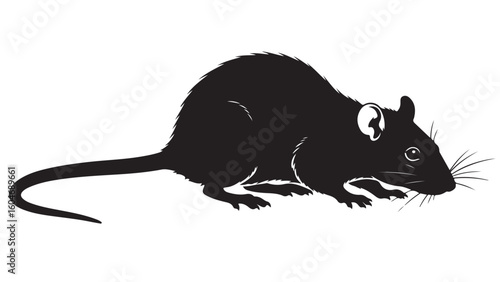 Black rat illustration on white background, vector drawing