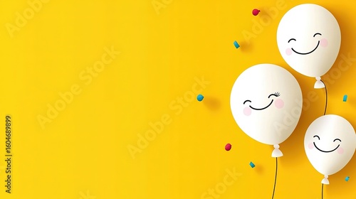 World Smile Day Vector Illustration with Cutout Balloons, Minimalist Flat Design on Yellow Background, Center Text Composition