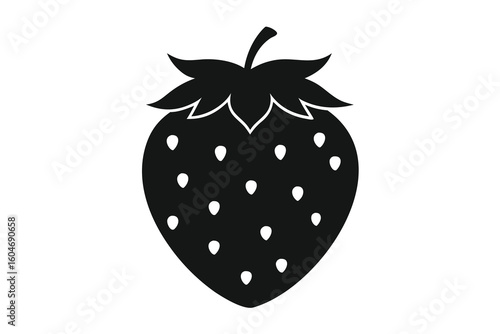 Bold Strawberry Silhouette on White Background Fresh Fruit Icon for Food and Drink Concepts