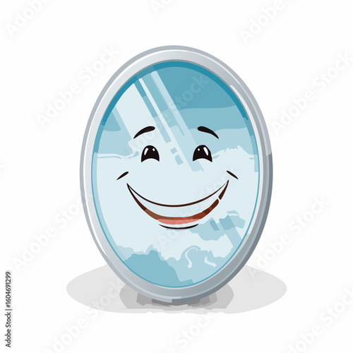 Mirror with foggy smile – Steamy mirror with a smiley face drawn in the fog.
