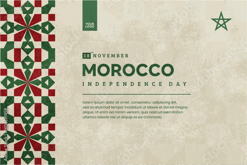 Morocco Independence Day Banner with Islamic Geometric Pattern and Textured Background