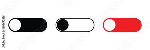 On and off toggle switch buttons in material design. A set of modern switch buttons for UI elements, apps, and websites. Clean and minimal vector illustration.