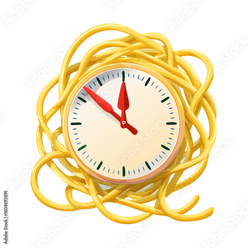 Wall clock with tangled hands – Clock hands curled around each other like spaghetti.
