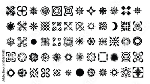 Diverse Geometric Floral Star Moon Shapes abstract black