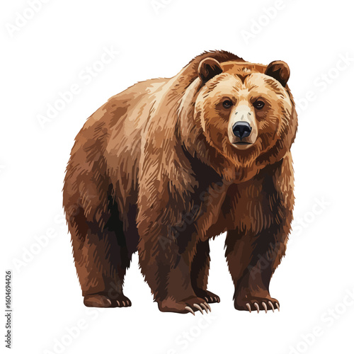 Powerful Brown Grizzly Bear Standing Isolated on White Background Majestic Wildlife Animal