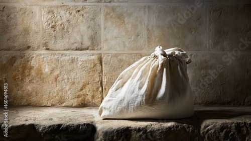 Simple White Fabric Bag on Stone Surface with Natural Lighting