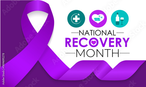 September is National Recovery Month. The journey of healing from substance use and mental health disorders. Banner poster, flyer and background design template.