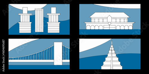 set of landmarks and monuments
