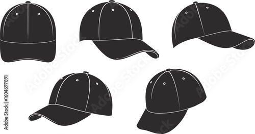 Collection of baseball caps in different angles and styles
