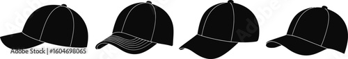 Four abstract black and white silhouettes of hanging fabric shapes