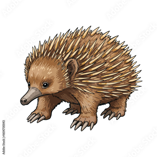 Detailed Echidna Spiny Anteater Animal Illustration Isolated on Clean White Background