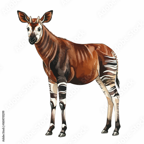 Okapi African Forest Giraffe Wildlife Animal Illustration Isolated White Background