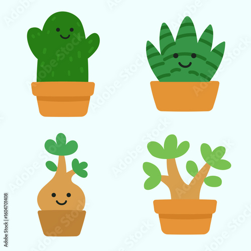 Cute Kawaii Succulent and Cactus Vector Set in Pots II